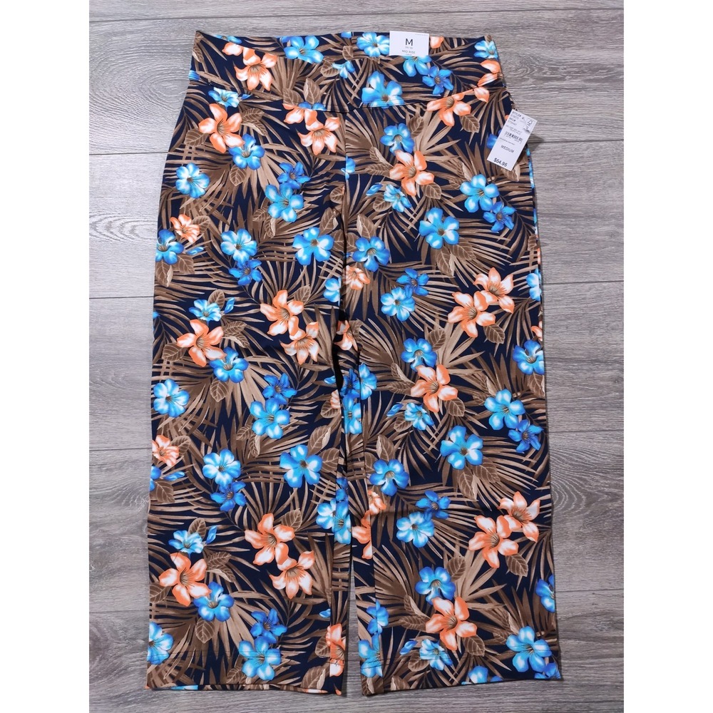 Lands End Womens Starfish Mid Rise Crop Pants Blue Hawaiian Floral Medium 10-12